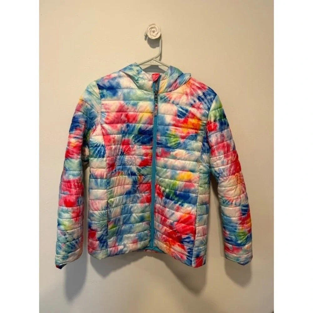 Lands End Kids Down Packable Hooded Jacket Girls XL VGUC Tie Dye